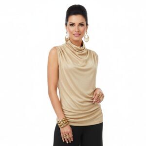 Ann Taylor Tan Soft Sleeveless Mock Turtleneck Ruched Top M